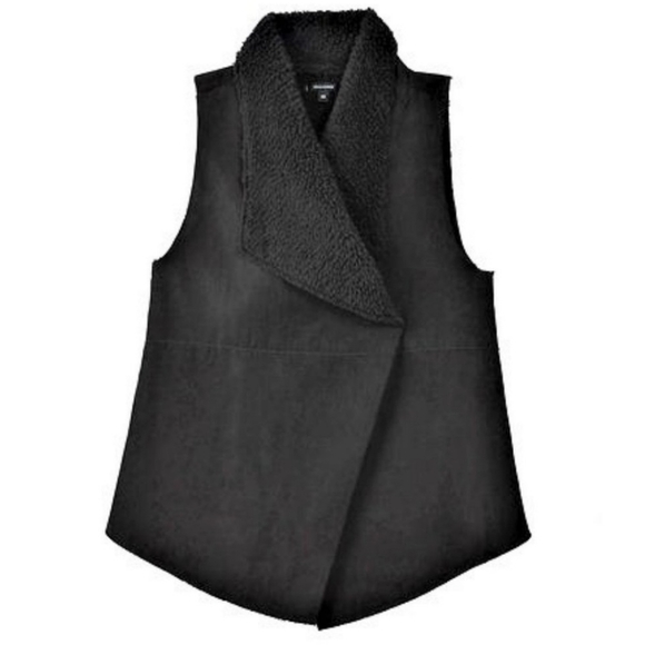 Stella & Dot Chalet Vest 2X Faux Fur Faux Suede Snap Button Vneck Collar Button - Picture 4 of 10